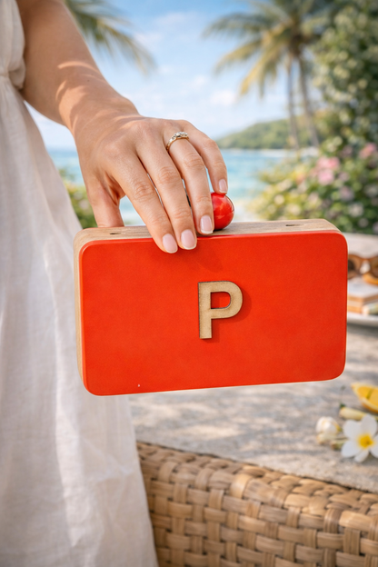 Colour Block Personalized Name Initial clutch with round knob