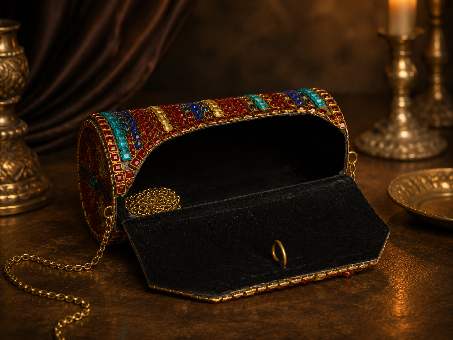 Dholki Multi coloured Kundan Handbag
