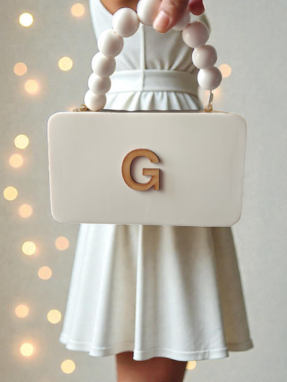 Colour Block Personalized wooden Clutch in beaded handle