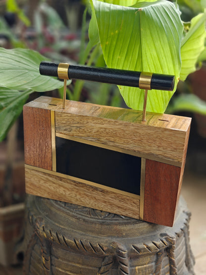 Multi wood handbag with Brass inlay and resin combo