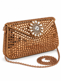 Sheesh Mahal Buta Glass Mosaic Brass Clutch Gold Rectangle