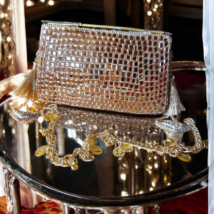 Sheesh Mahal Glass Mosaic Rectangular clutch in Rose Gold