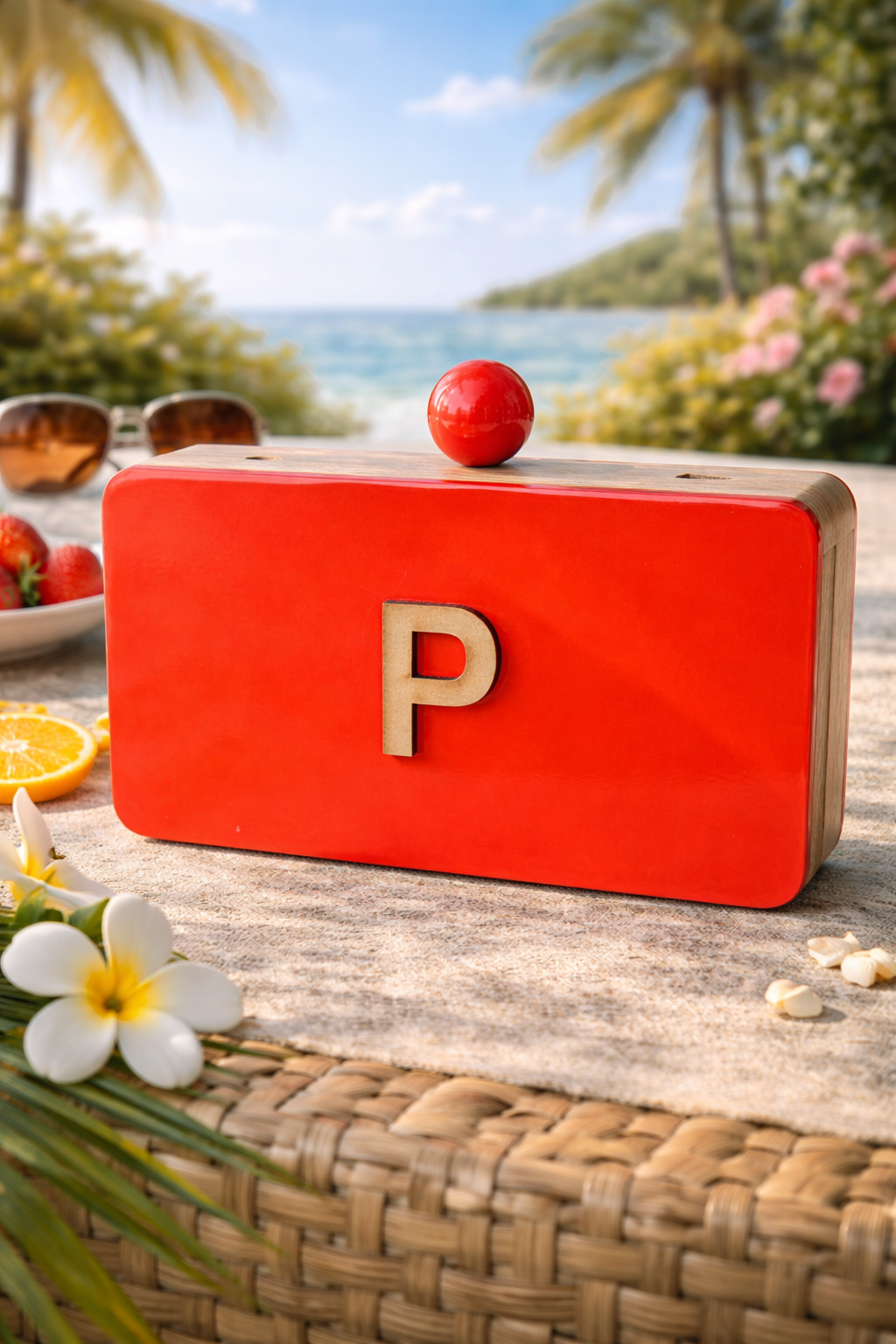 Colour Block Customized Name Initial clutch in wood and enamel