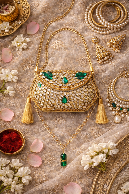 Sheesh Mahal Nano bags - Gold Hexagon with tassels