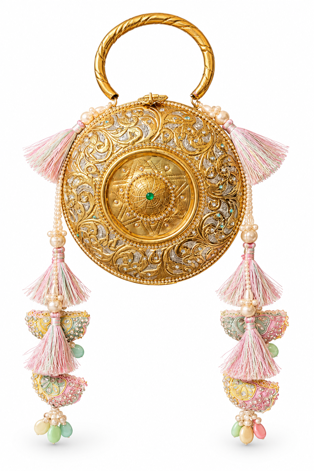 The Suvarna collection - Mandala crystal stone brass bag