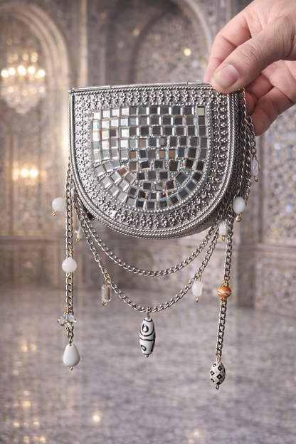 Sheesh Mahal Nano Bags - Silver Round with white beads