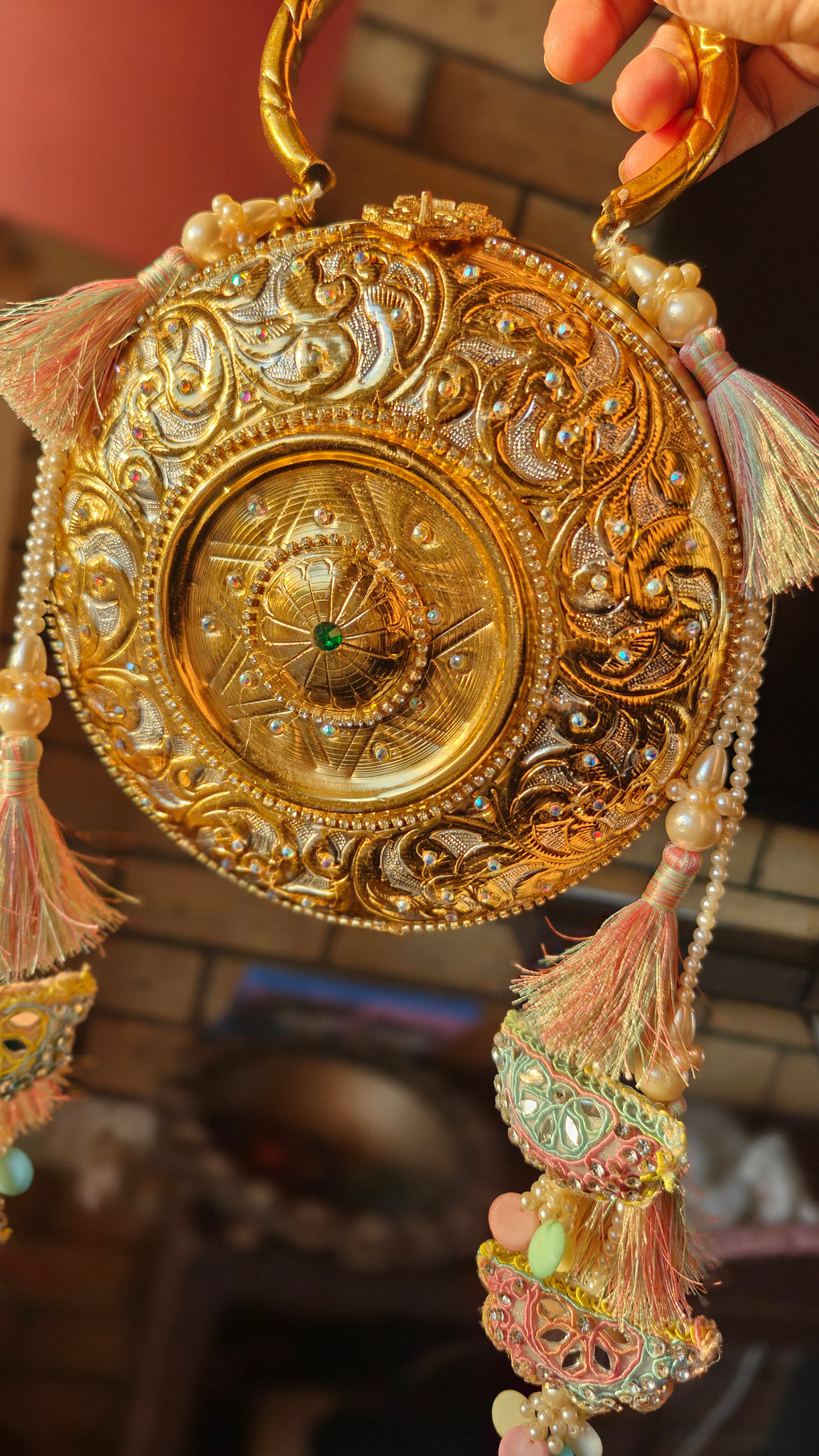 The Suvarna collection - Mandala crystal stone brass bag