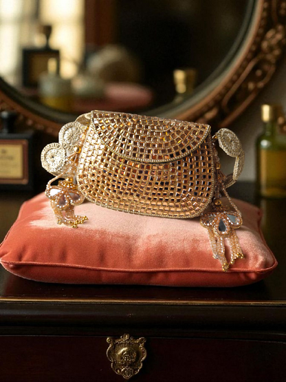 Sheesh Mahal - Glass Mosaic Brass Bag in Rose Gold Tone