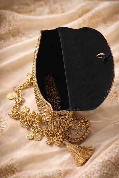 Sheesh Mahal Moha Peach crystal and kundan handbag