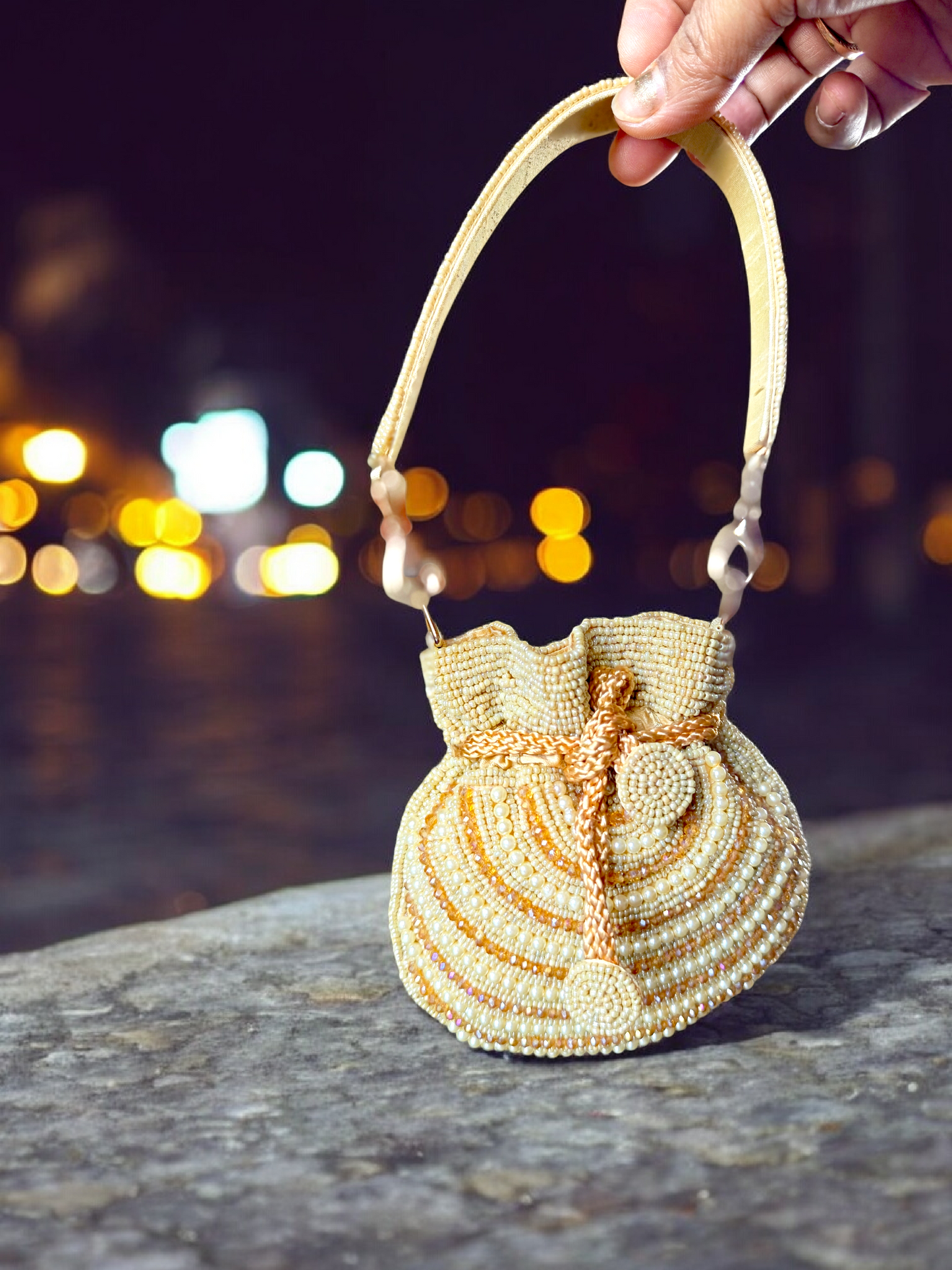 The Mini Embroidered Potli in beads, crystals and pearls