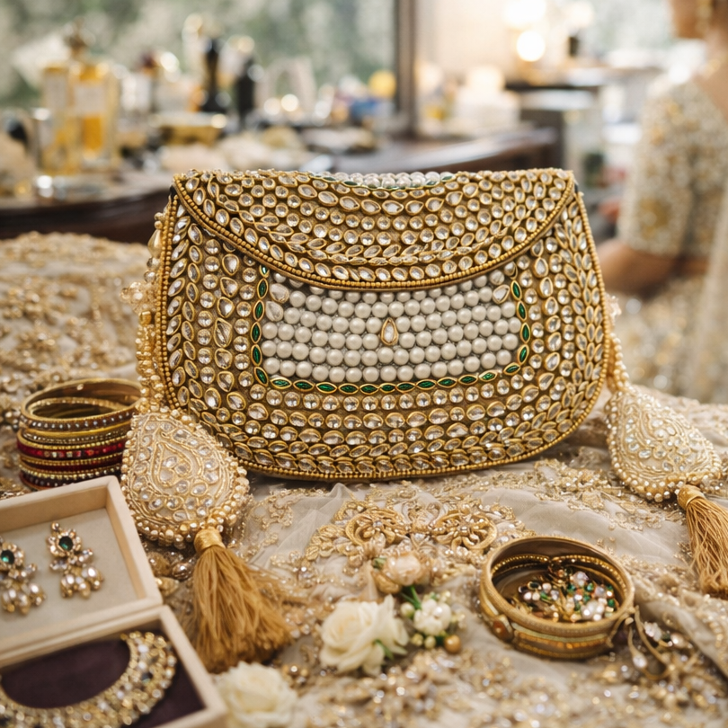 Sheesh Mahal Meher Embellished Brass Wedding Bag