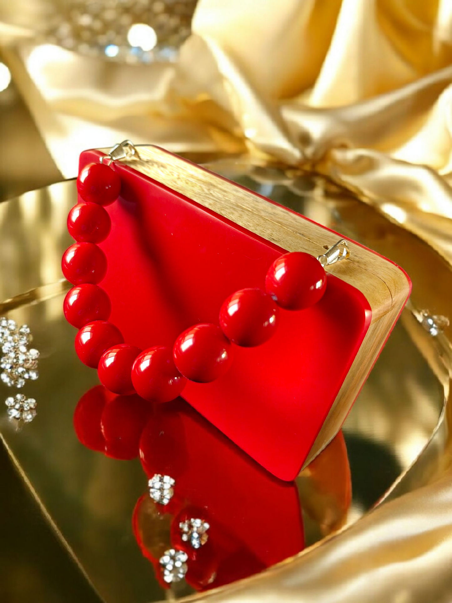 Colour blocked wooden quirky handbags