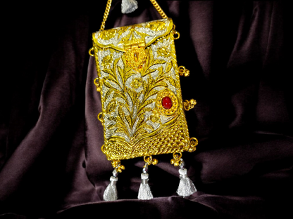 Dual Tone Rectangular Mobile Challah with ghungroo latkans and silver tassels