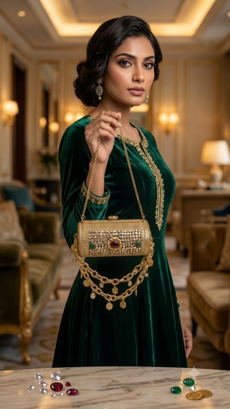 Sheesh Mahal Dholki Clutch in kundan n stones