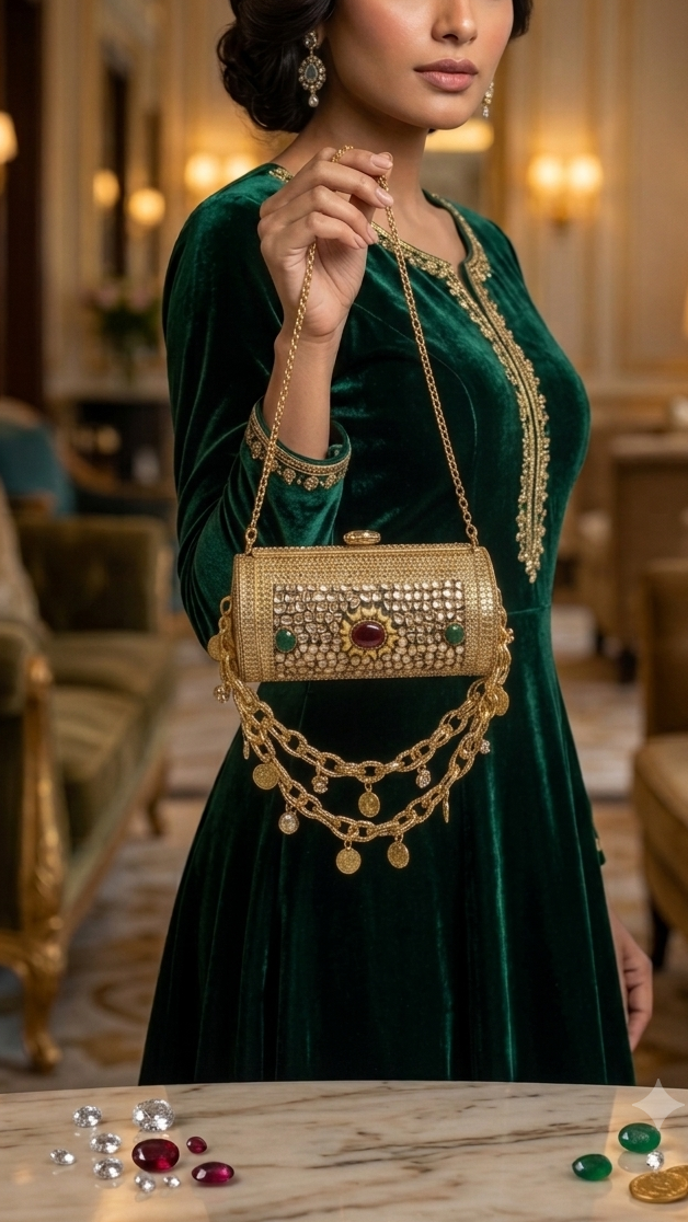 Sheesh Mahal Dholki Clutch in kundan n stones