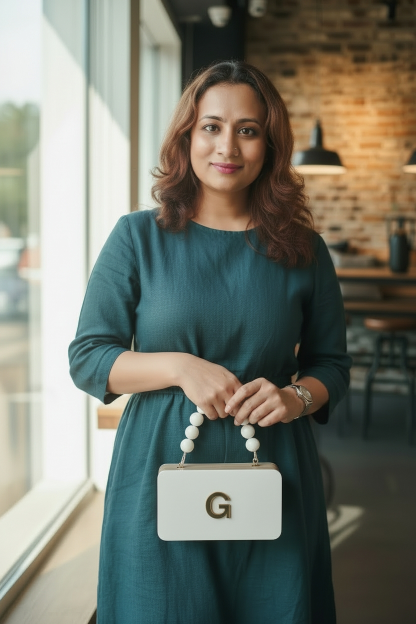 Colour Block Personalized wooden Clutch in beaded handle
