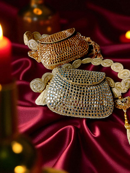Sheesh Mahal - Glass mosaic Brass Bag in Silver tone