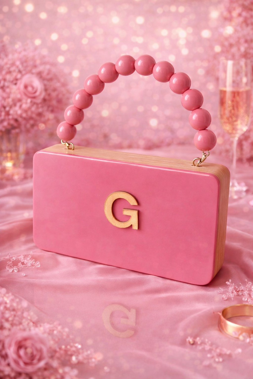 Colour Block Personalized wooden Clutch in beaded handle