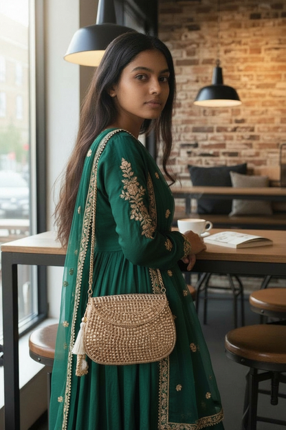 Sheesh Mahal - Glass Mosaic Brass Bag in Rose Gold Tone