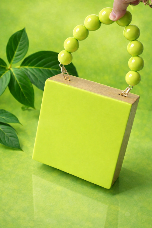 Colour blocked wooden quirky handbags