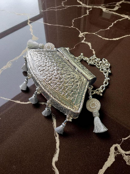 Unique Trapezoid shape Vintage Brass bags in Silver shade