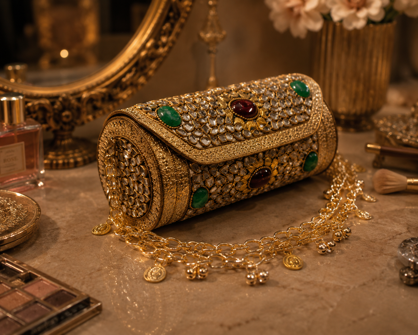 Sheesh Mahal Dholki Clutch in kundan n stones