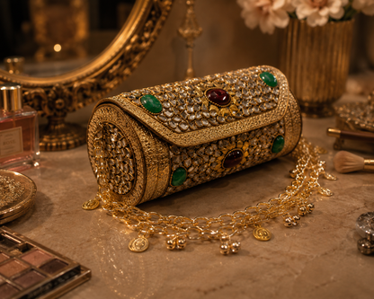 Sheesh Mahal Dholki Clutch in kundan n stones