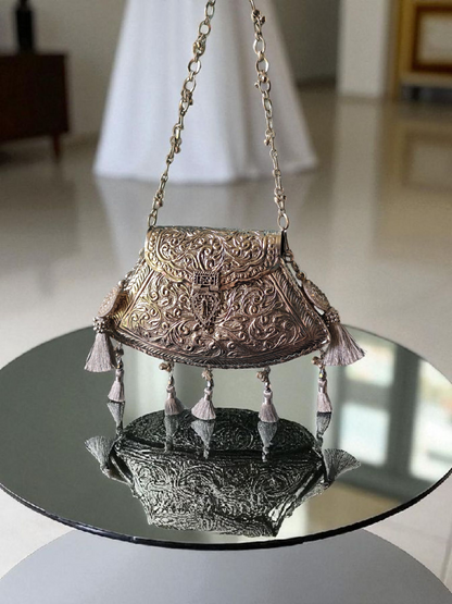 Unique Trapezoid shape Vintage Brass bags in Silver shade