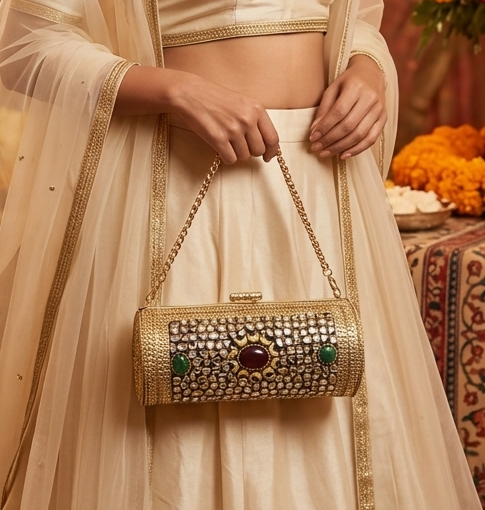 Sheesh Mahal Dholki Clutch in kundan n stones