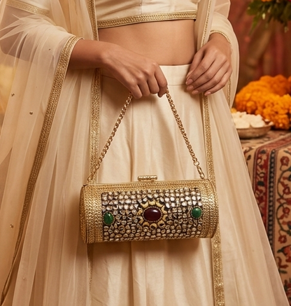 Sheesh Mahal Dholki Clutch in kundan n stones